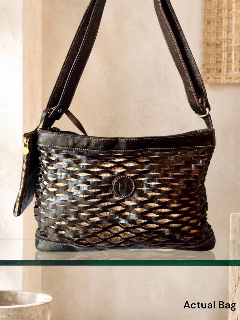 The Art Of FENDI-AUTHENTIC Ostrich Chocolate Leather-Ostrich-Cutout- Hobo Bag